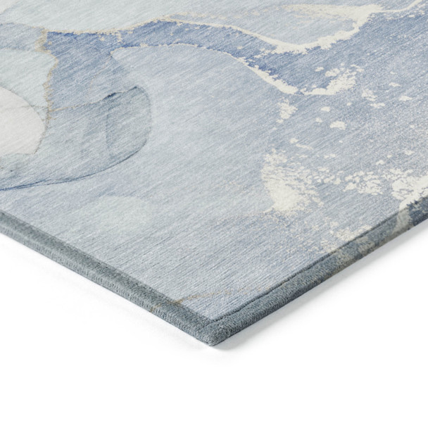 3' X 5' Blue and Green Abstract Washable Indoor Outdoor Area Rug