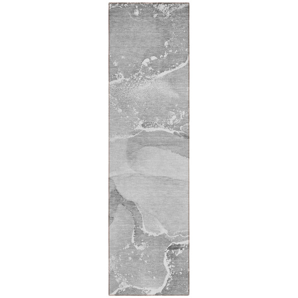 2' X 8' Gray Abstract Washable Indoor Outdoor Runner Rug