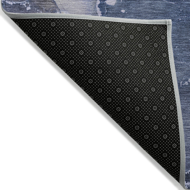 8' X 10' Blue Abstract Washable Non Skid Indoor Outdoor Area Rug