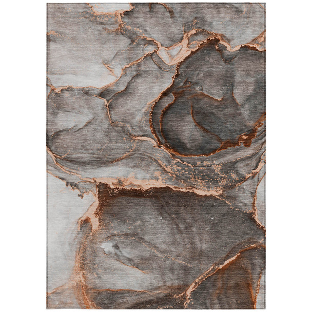 10' X 14' Peach Abstract Washable Non Skid Indoor Outdoor Area Rug