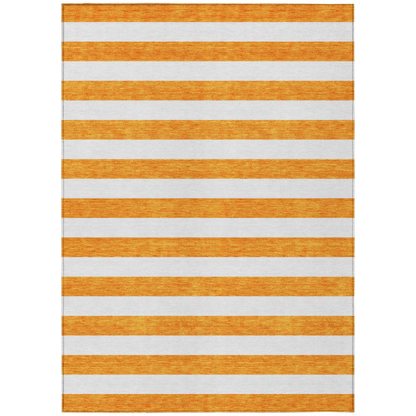 8' X 10' Orange and White Striped Washable Non Skid Indoor Outdoor Area Rug