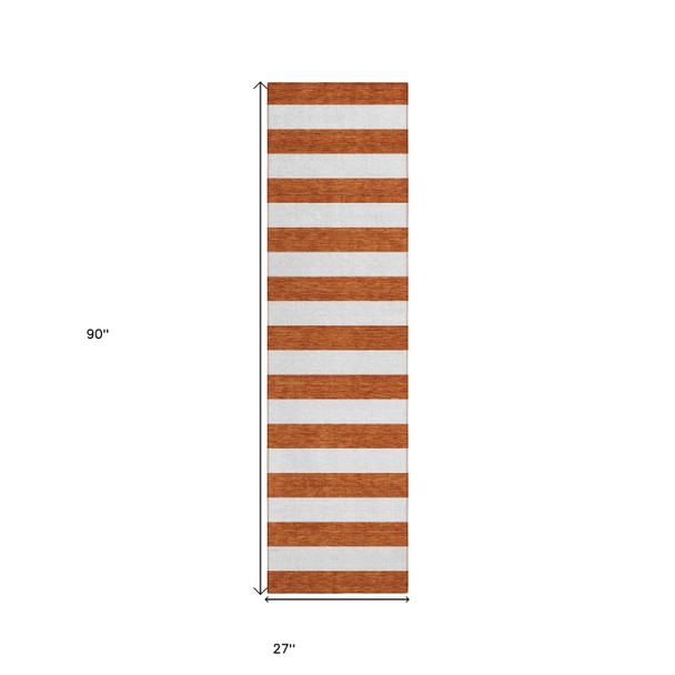 8' Runner Orange Striped Washable Non Skid Indoor Outdoor Runner Rug