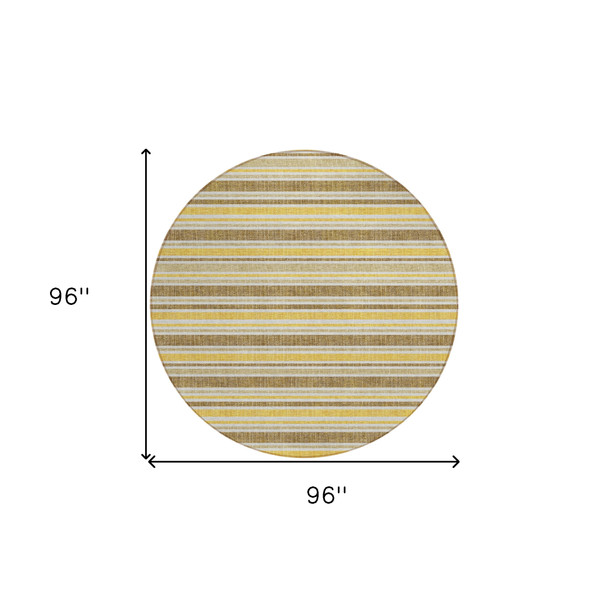 8' Round Brown and Orange Round Striped Washable Non Skid Indoor Outdoor Area Rug