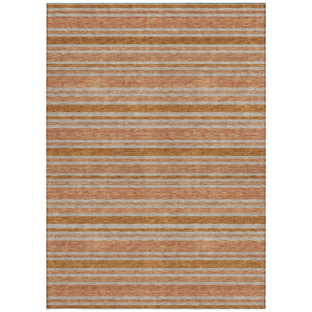 9' X 12' Beige and Orange Striped Washable Non Skid Indoor Outdoor Area Rug