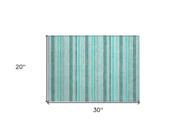 2' X 3' Turquoise Striped Washable Indoor Outdoor Area Rug