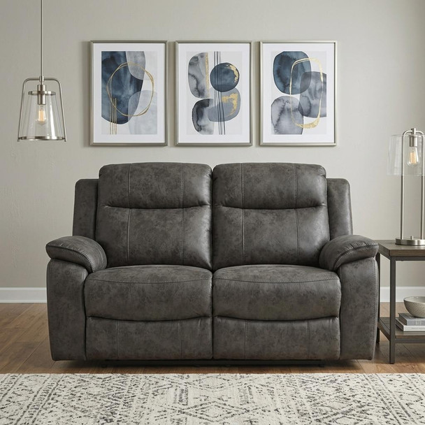 74" Gray Faux Leather Manual Reclining Loveseat With Storage