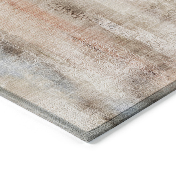 9' X 12' Beige and Brown Washable Non Skid Indoor Outdoor Area Rug