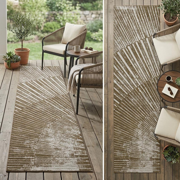 8' Runner Chocolate Abstract Washable Non Skid Indoor Outdoor Runner Rug