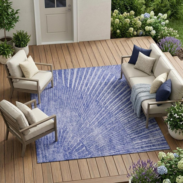 9' X 12' Navy Blue Abstract Washable Non Skid Indoor Outdoor Area Rug
