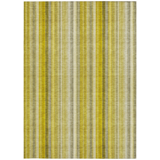 5' X 8' Gold Striped Washable Non Skid Indoor Outdoor Area Rug