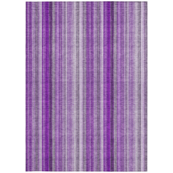 9' X 12' Purple Striped Washable Non Skid Indoor Outdoor Area Rug