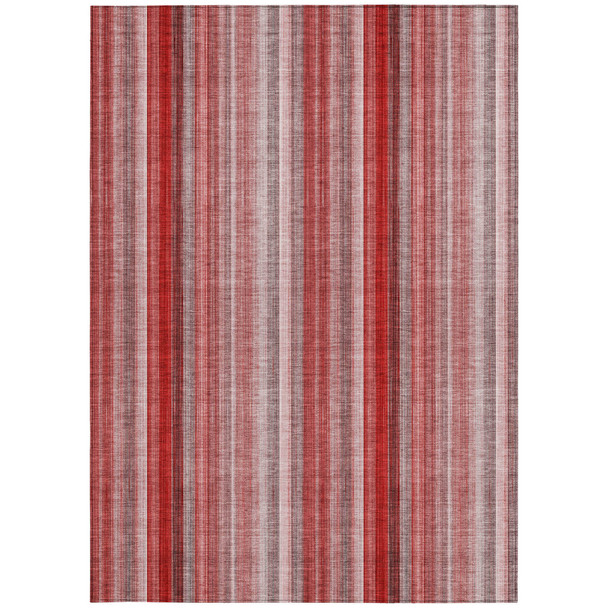 5' X 8' Gray Pink and Red Striped Washable Non Skid Indoor Outdoor Area Rug