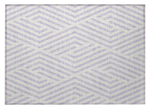 2' X 3' Lavender and Ivory Geometric Washable Non Skid Indoor Outdoor Area Rug