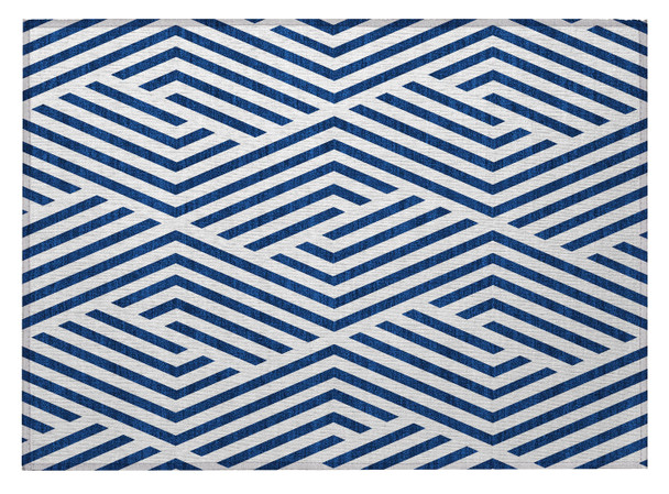 2' X 3' Navy and White Geometric Washable Non Skid Indoor Outdoor Area Rug