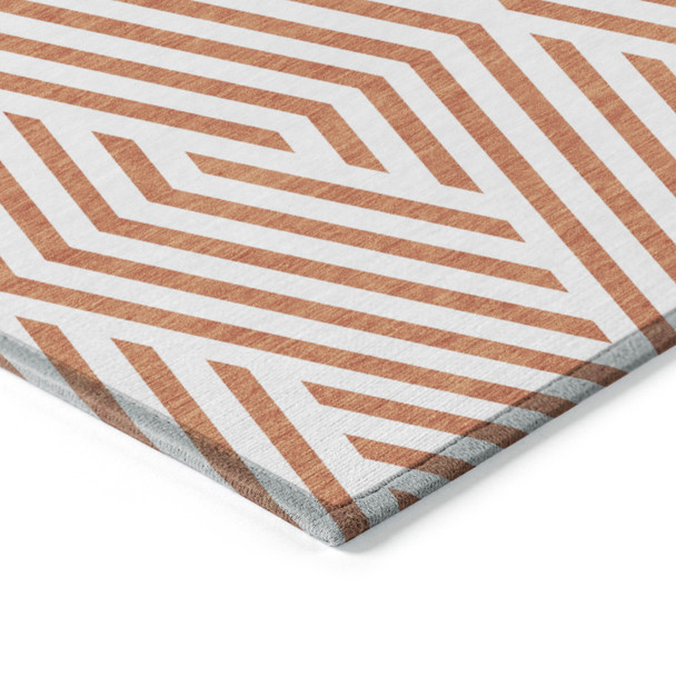 2' X 8' Orange and White Geometric Washable Non Skid Indoor Outdoor Runner Rug