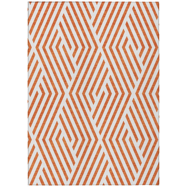 3' X 5' Orange And White Geometric Washable Indoor Outdoor Area Rug