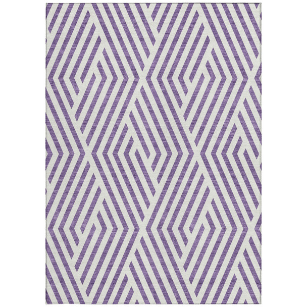 8' X 10' Purple and White Geometric Washable Non Skid Indoor Outdoor Area Rug