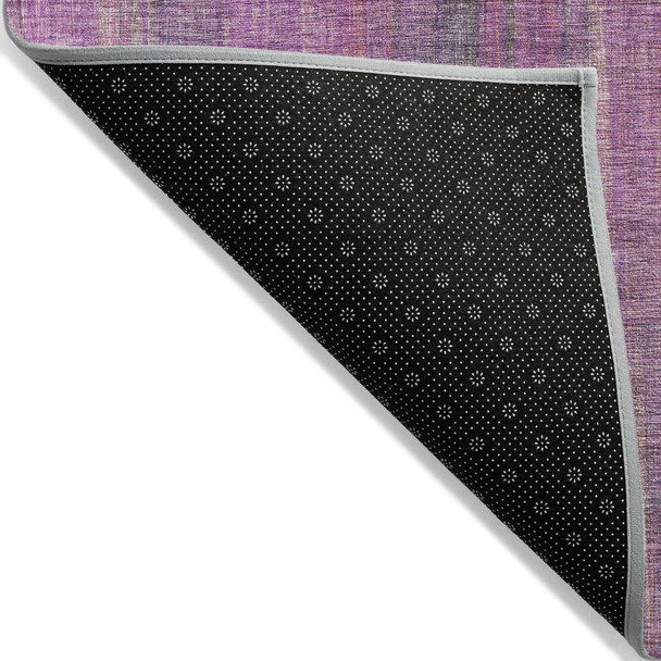 9' X 12' Lilac Striped Washable Non Skid Indoor Outdoor Area Rug