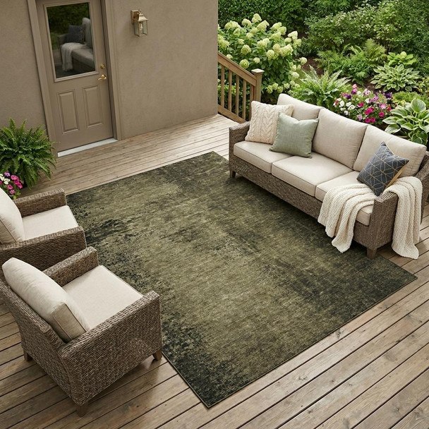 10' X 14' Gray Abstract Washable Non Skid Indoor Outdoor Area Rug