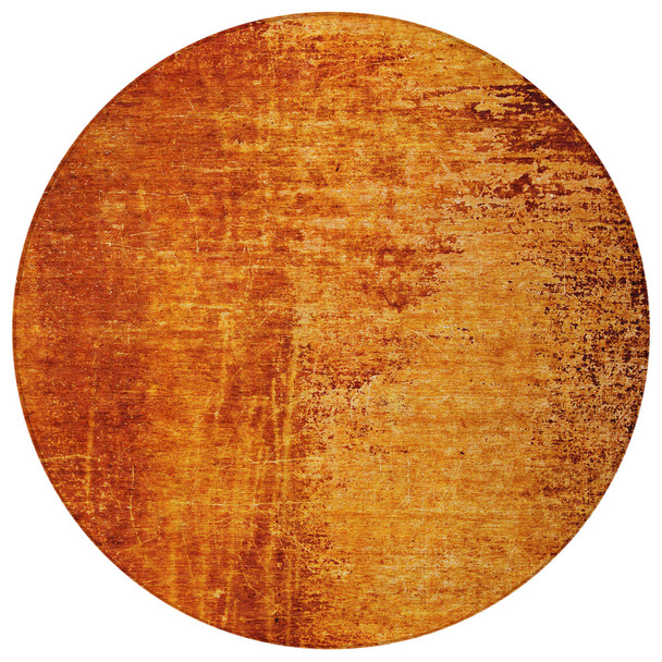 8' Round Orange Round Abstract Washable Non Skid Indoor Outdoor Area Rug