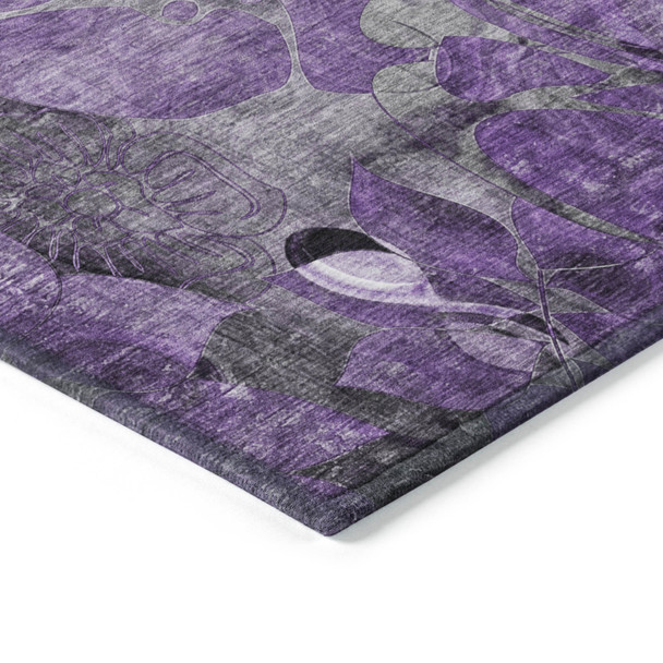 9' X 12' Purple Abstract Washable Indoor Outdoor Area Rug
