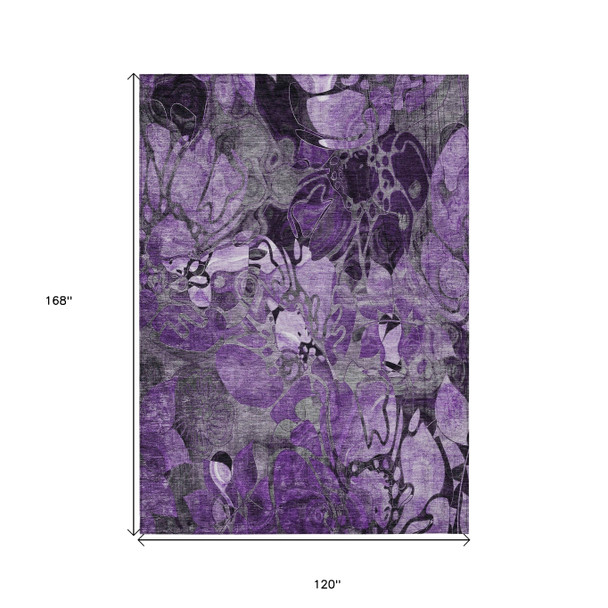 10' X 14' Purple Abstract Washable Indoor Outdoor Area Rug