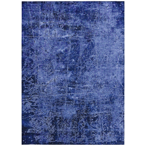 8' X 10' Navy Blue Abstract Washable Non Skid Indoor Outdoor Area Rug