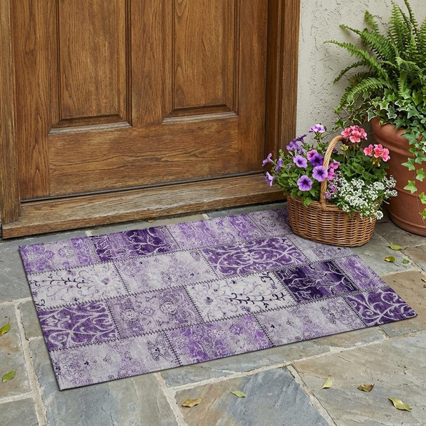 2' X 3' Purple Patchwork Washable Non Skid Indoor Outdoor Area Rug