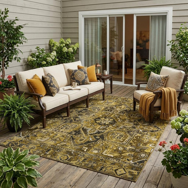 5' X 8' Coffee and Gray Oriental Washable Non Skid Indoor Outdoor Area Rug