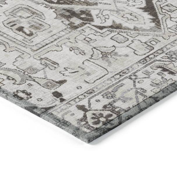10' X 14' Ivory and Dark Brown Oriental Washable Non Skid Indoor Outdoor Area Rug