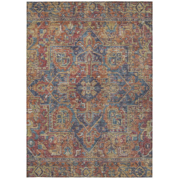 9' X 12' Red Orange and Blue Oriental Washable Non Skid Indoor Outdoor Area Rug