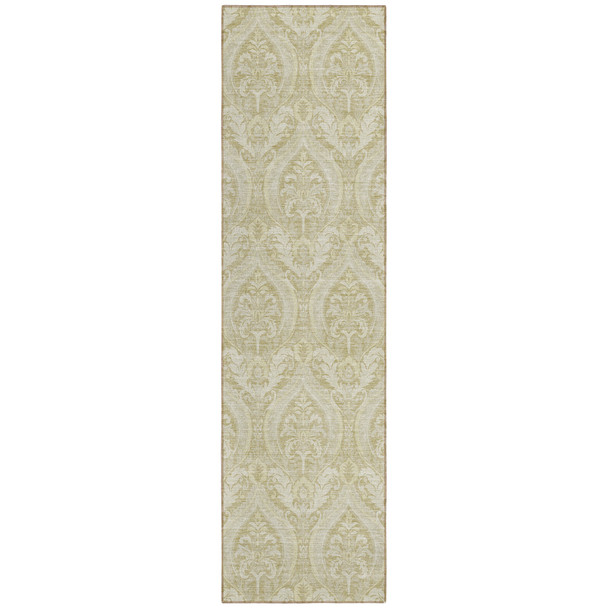 8' Runner Light Green Damask Washable Non Skid Indoor Outdoor Runner Rug