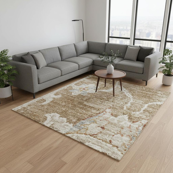 8' X 10' Brown Floral Distressed Area Rug