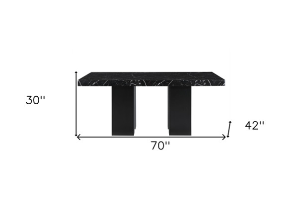70" Black Faux Marble and Wood Double Pedestal Base Dining Table