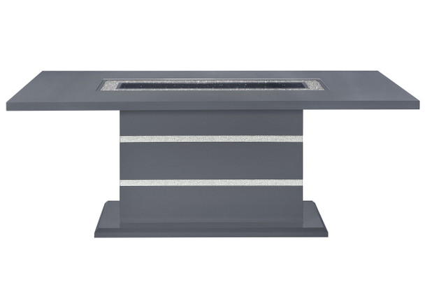 79" Dark Gray Faux Crystals Glass and Wood Pedestal Base Dining Table