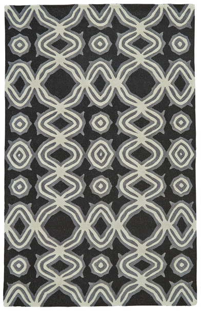 5' X 8' Black Gray and Ivory Wool Abstract Hand Tufted Area Rug