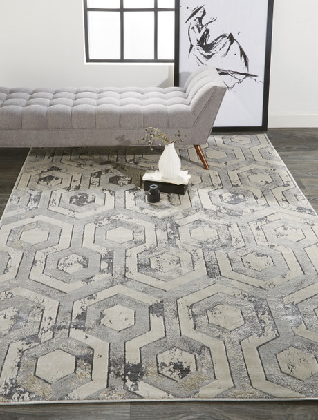 8' X 10' Gray Taupe And Silver Abstract Distressed Area Rug