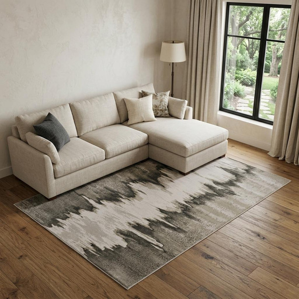 8' X 10' Gray Ivory and Taupe Abstract Power Loom Area Rug
