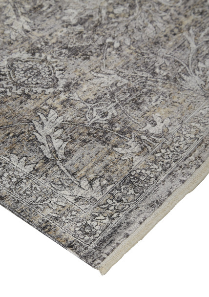 8' X 10' Tan and Gray Oriental Power Loom Worn Faded Area Rug