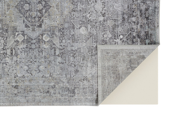 12' X 15' Gray and Silver Oriental Power Loom Worn Faded Area Rug