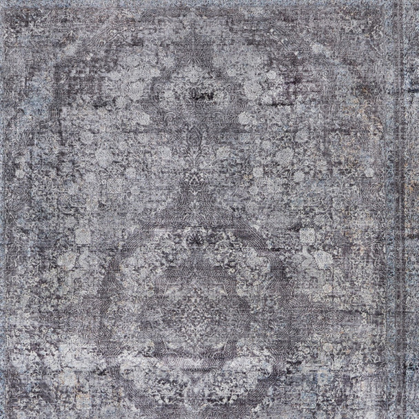 8' X 10' Gray and Silver Oriental Power Loom Worn Faded Area Rug