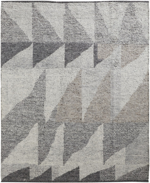 6' X 9' Gray and Ivory Wool Geometric Hand Knotted Area Rug