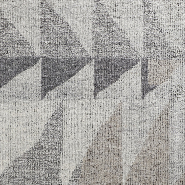 12' X 15' Gray and Ivory Wool Geometric Hand Knotted Area Rug