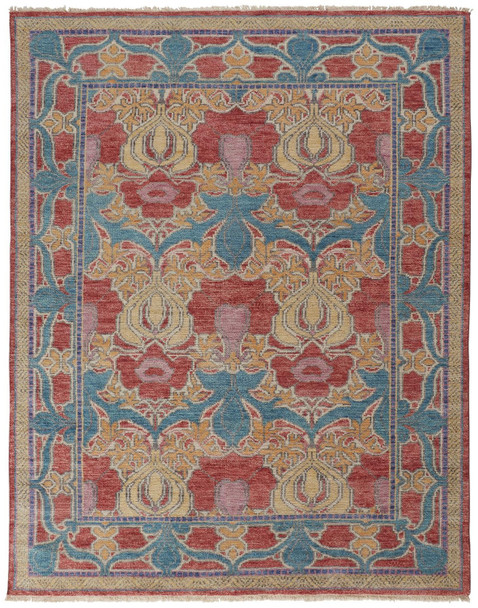 12' X 15' Blue Red and Yellow Wool Oriental Hand Knotted Area Rug