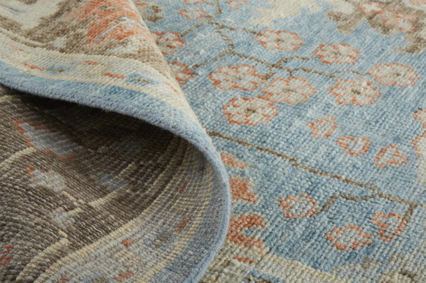 9' X 13' Brown and Blue Wool Oriental Hand Knotted Area Rug