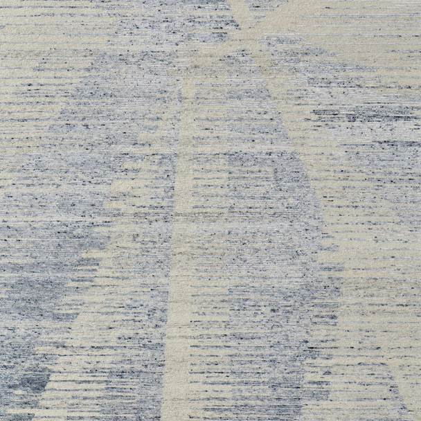 9' X 13' Ivory Blue And Silver Abstract Hand Knotted Distressed Area Rug
