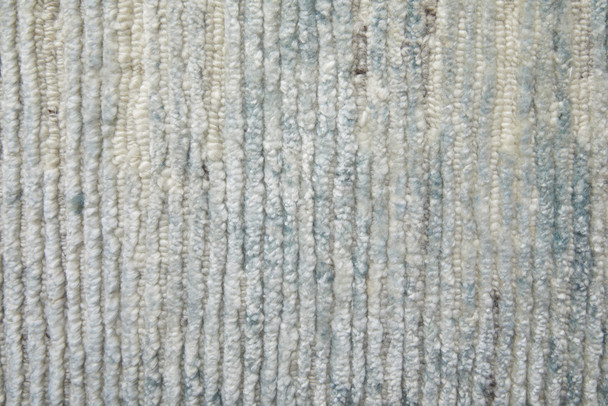 2' X 3' Blue Ivory And Silver Abstract Hand Knotted Distressed Area Rug