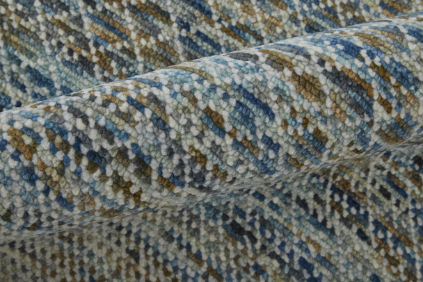 2' X 3' Ivory Blue and Brown Wool Hand Knotted Area Rug With Fringe