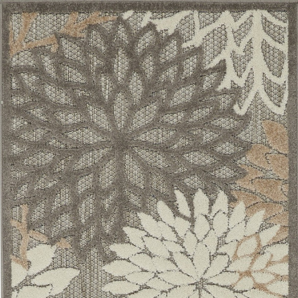 6' Gray And Ivory Floral Indoor Outdoor Area Rug