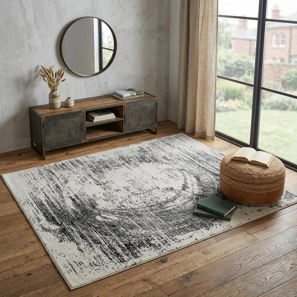 4' X 6' Black and Gray Abstract Hand Woven Area Rug